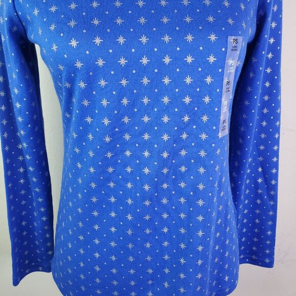 Karen Scott Womens Blue Snowflake Dot Mockneck Top PS - Picture 6 of 10